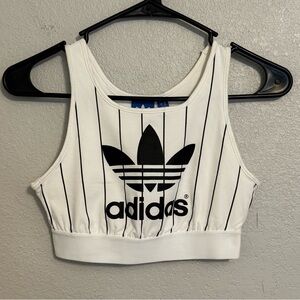 NWT Adidas Trefoil White and Black Pinstripe Logo Sports Bra Top